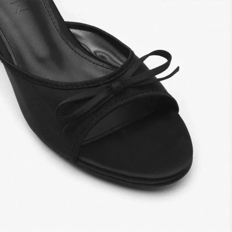 2026 New Fashion Bow Sandals Summer Classic Solid Color Stiletto Heel Women's Slippers Sexy Pointed Toe Banquet Women High Heels