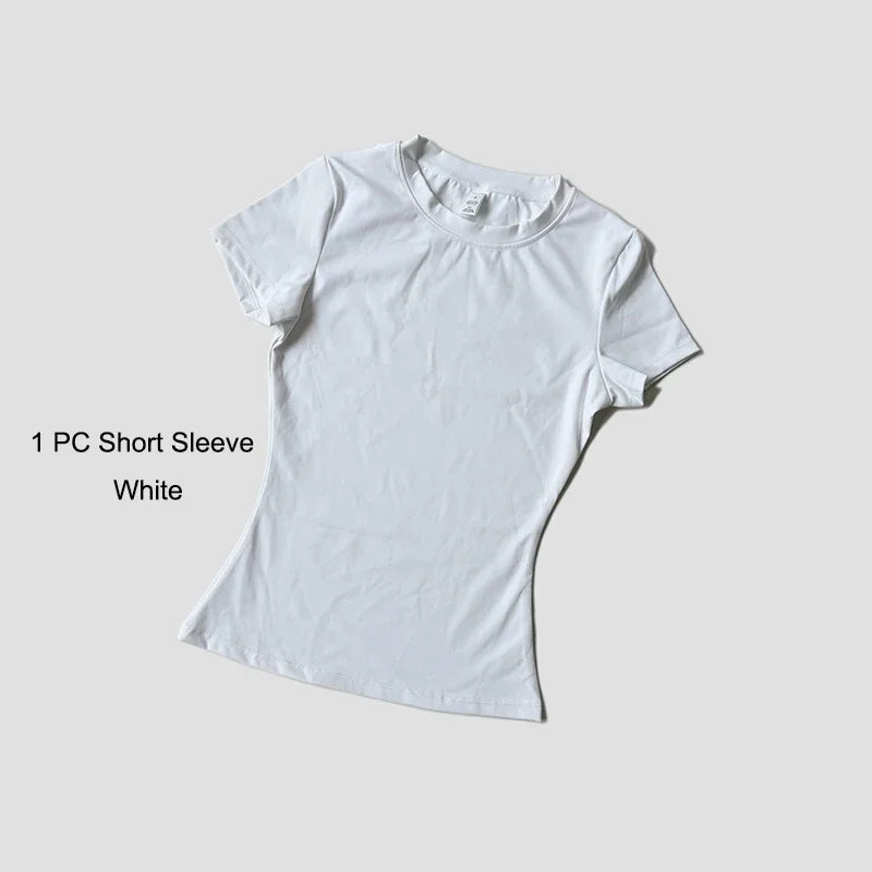 مجموعة يوغا نسائية ملابس رياضية ملابس تمرين ملابس رياضية بنطال رياضي ضيق لياقة بدنية قميص قصير الأكمام بدلة رياضية