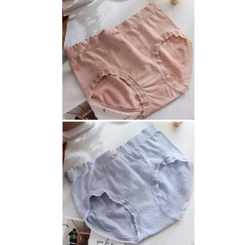 قطعتان من الملابس الداخلية النسائية ذات الحواف المتموجة من الدانتيل، مقاس كبير، ملابس داخلية مريحة وقابلة للتنفس ومرنة للبنات، مقاس كبير 