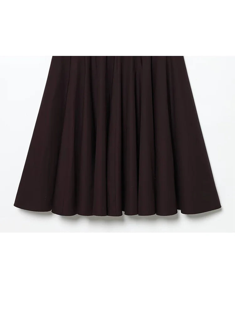 HH 2026 Women Summer Fashion Solid Midi Dress Side Zipper Pleated Woman Ship-type Short Sleeved Stitching Holiday Party Dress