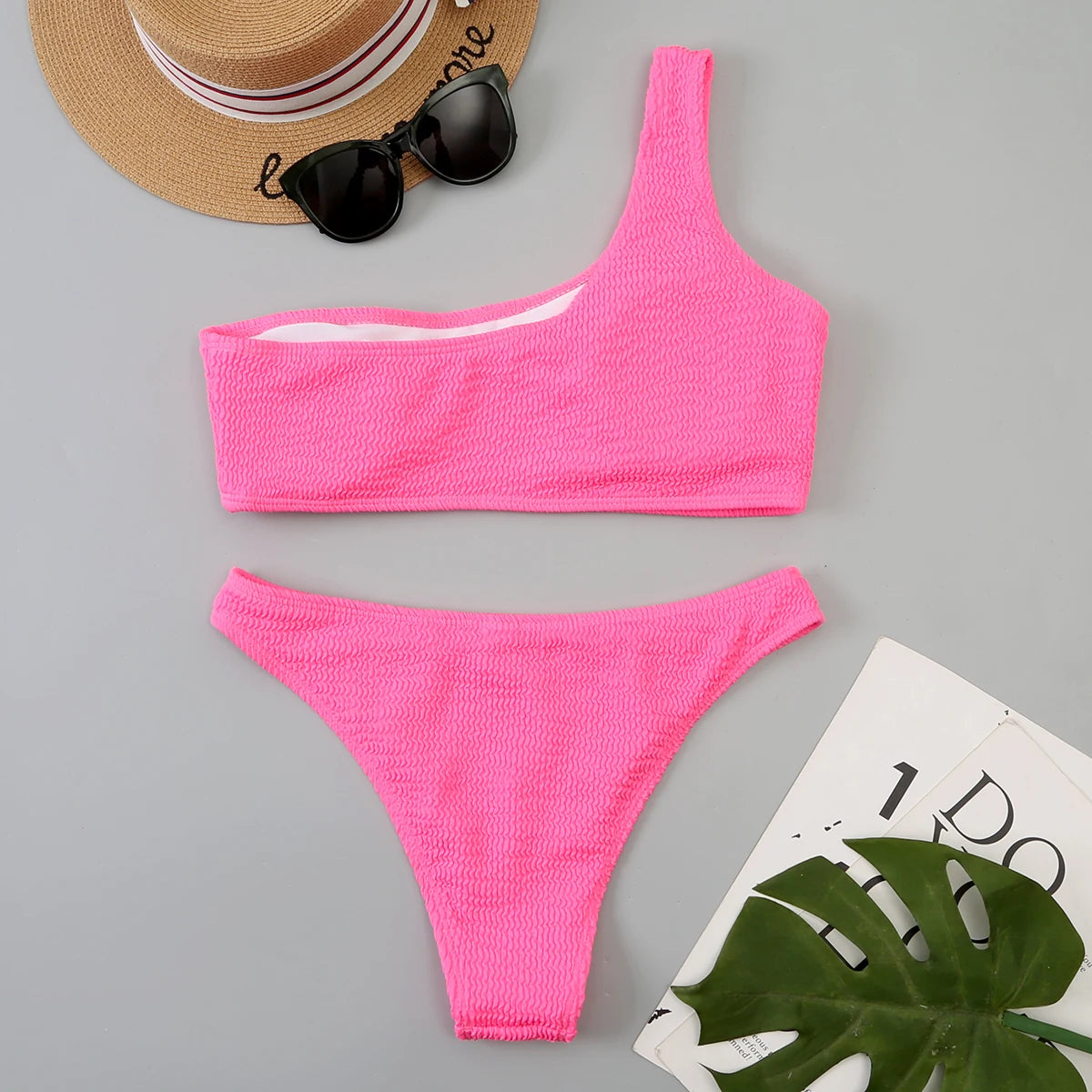 One Shoulder Bikinis 2025 Women Sexy Swimwear Female Brazilian Swimsuit Solid Beachwear Bathers Bathing Swimming Swim Suit