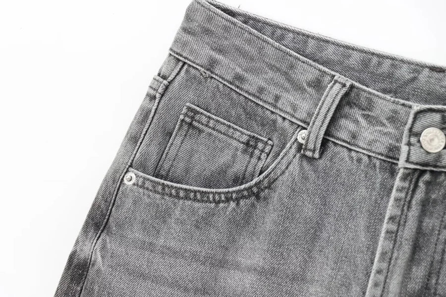 TRAF Wide-leg high-waisted jeans  women's classic everything with five pockets washed soft comfortable ultra-long jeans6045022