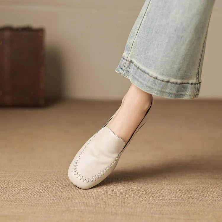 New Spring Autumn Genuine Leather Women Shoes Fashion Round Toe Loafers Shoes for Women Low Heels Women Pumps Ladies Shoes