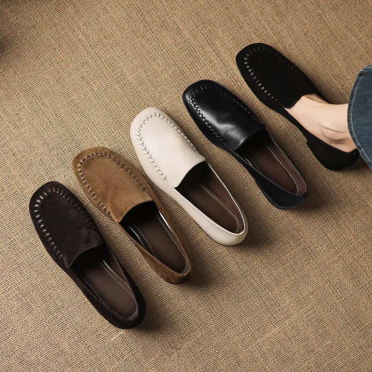 New Spring Autumn Genuine Leather Women Shoes Fashion Round Toe Loafers Shoes for Women Low Heels Women Pumps Ladies Shoes