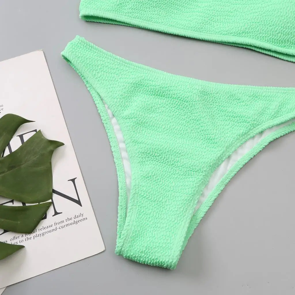 One Shoulder Bikinis 2025 Women Sexy Swimwear Female Brazilian Swimsuit Solid Beachwear Bathers Bathing Swimming Swim Suit