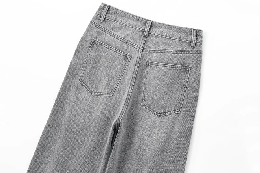 TRAF Wide-leg high-waisted jeans  women's classic everything with five pockets washed soft comfortable ultra-long jeans6045022
