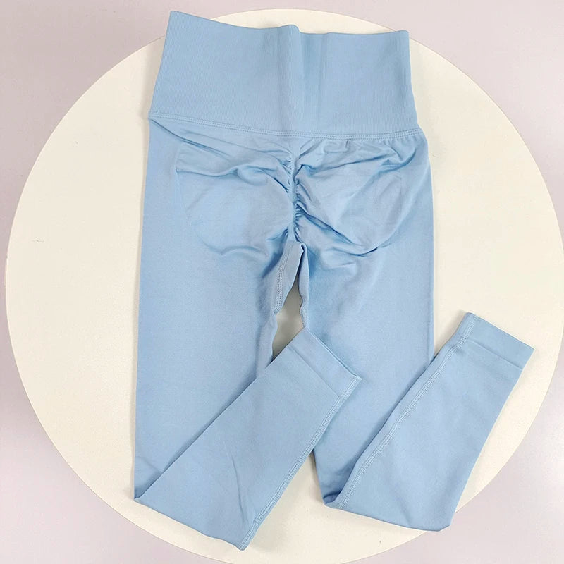 [سراويل يوجا بدون درزات] سراويل يوجا مرنة عالية بدون درزات - سراويل رياضية سريعة الجفاف للنساء - خصر مرتفع سادة R 