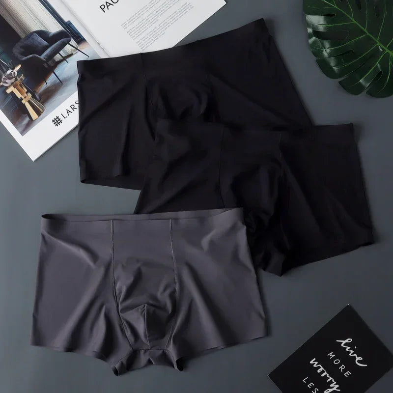 3 Pack Mens Ice Silk Seamless Breathable Plus Size Briefs