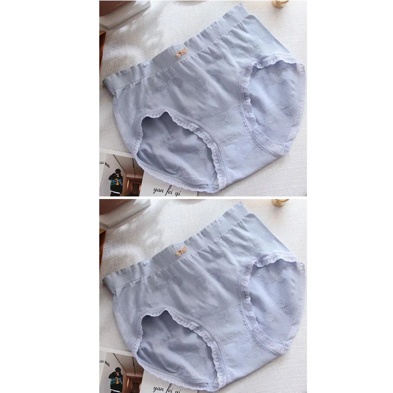 قطعتان من الملابس الداخلية النسائية ذات الحواف المتموجة من الدانتيل، مقاس كبير، ملابس داخلية مريحة وقابلة للتنفس ومرنة للبنات، مقاس كبير 