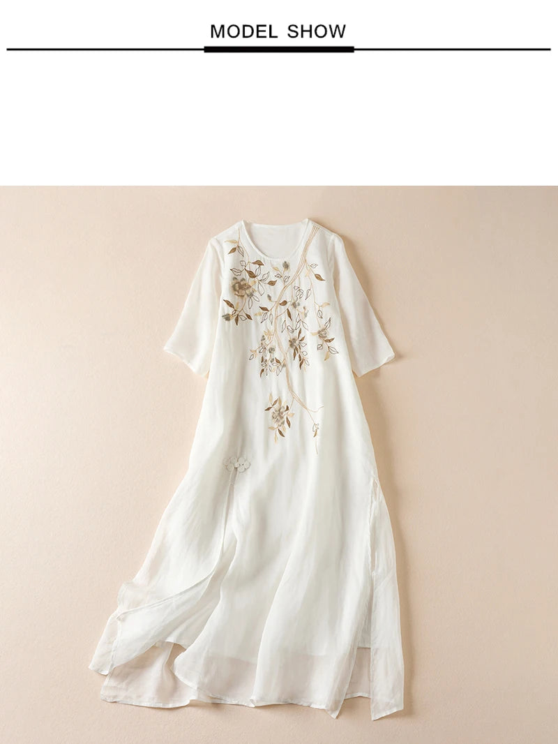Summer Print Vintage Dresses For Women 2026 New Casual Long Thin Breathable Dress Femme Robe Office Lady Work Elegant Clothing