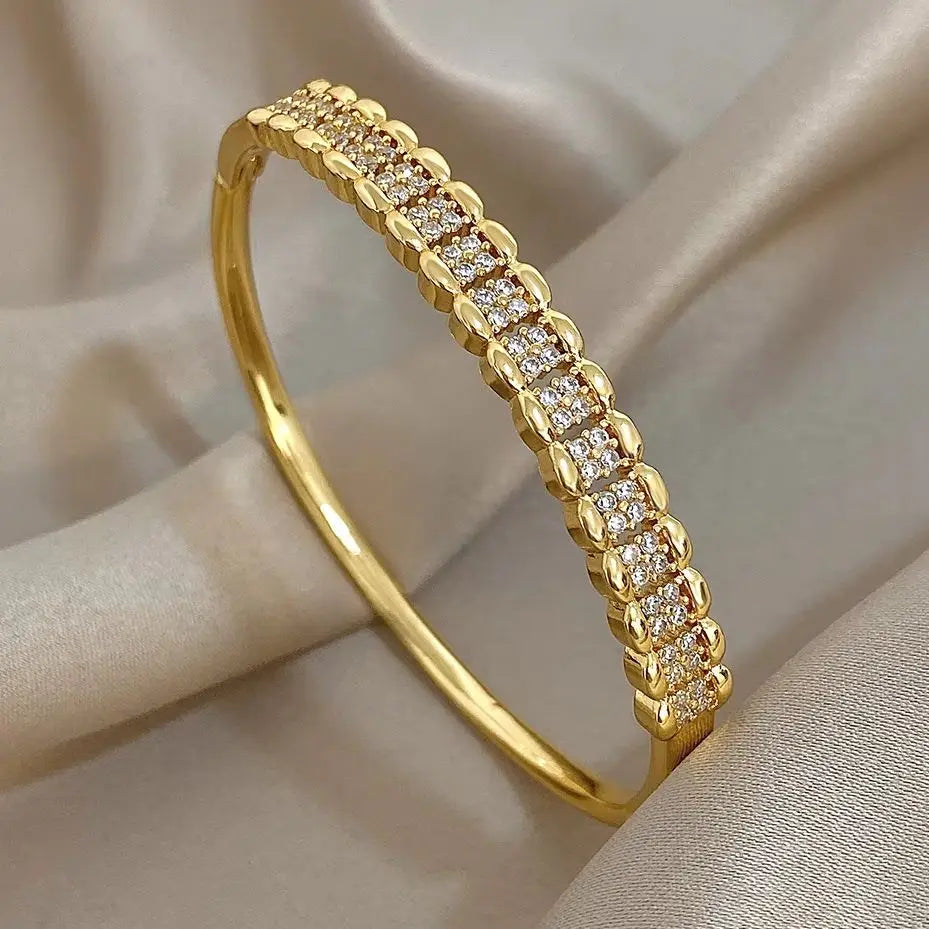 Luxury Multilayer Micro Inlaid Zircon Cuff Bracelet for Women Elegant Gold Plated Copper Stacked Bracelets Fashion Jewelry
