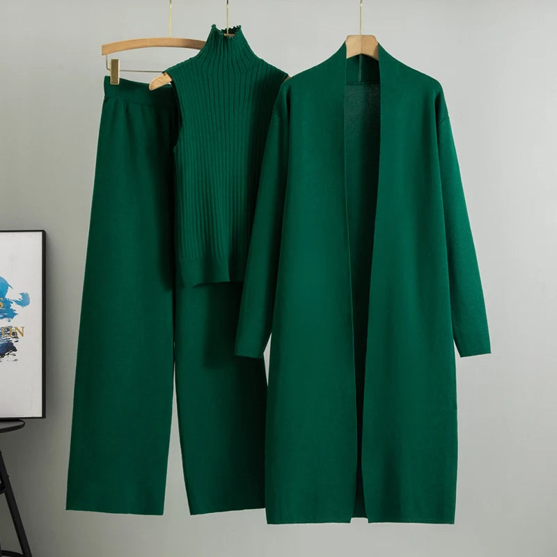 مجموعة ملابس جديدة مكونة من 3 قطع من توب وبنطال مع معطف وبدلة رياضية نسائية كاجوال أنيقة 