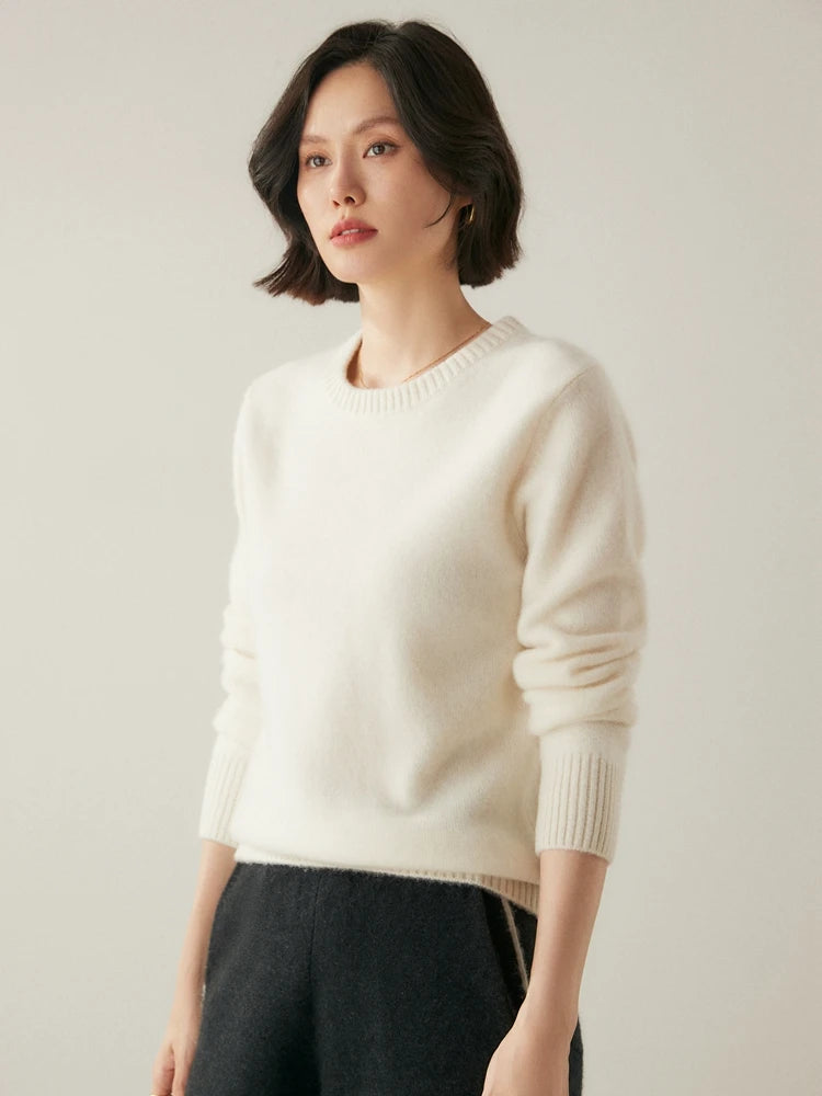 Chic O-Neck 100% Cashmere Sweater Women's Solid Color Pullover Autumn Winter Basic Casual Clothing Thick Warm knitwear Soft Tops