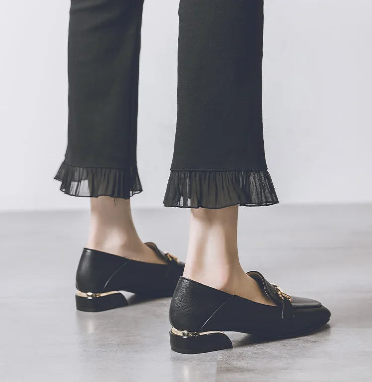 Women's Summer Footwear Square Toe Shoes for Woman 2025 Low Heel Elegant Office Loafers Black Luxury Brand Slip on High Quality