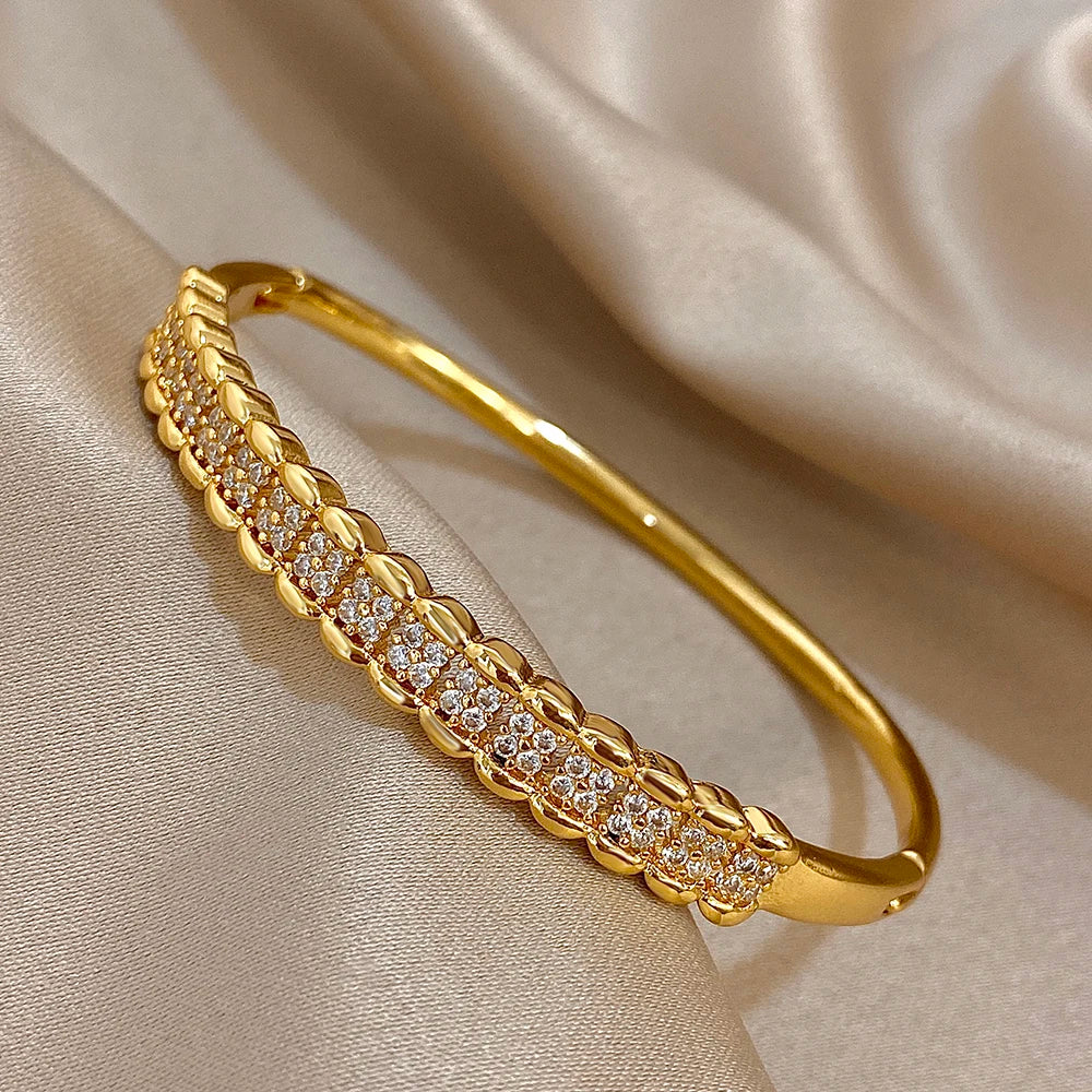 Luxury Multilayer Micro Inlaid Zircon Cuff Bracelet for Women Elegant Gold Plated Copper Stacked Bracelets Fashion Jewelry