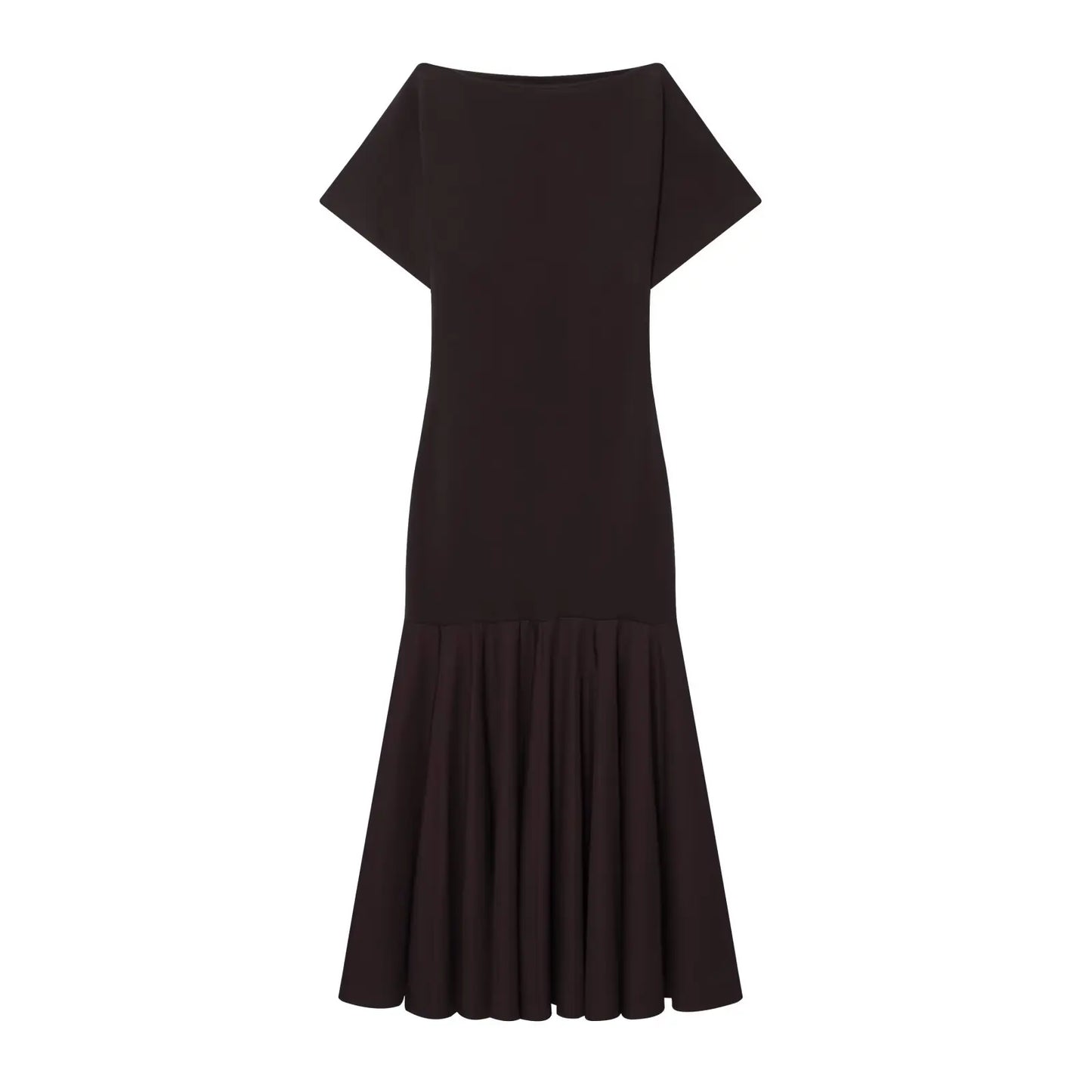 HH 2026 Women Summer Fashion Solid Midi Dress Side Zipper Pleated Woman Ship-type Short Sleeved Stitching Holiday Party Dress