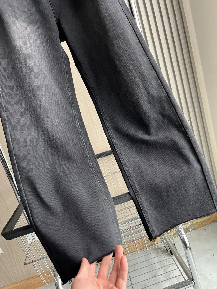 TRAF Wide-leg high-waisted jeans  women's classic everything with five pockets washed soft comfortable ultra-long jeans6045022