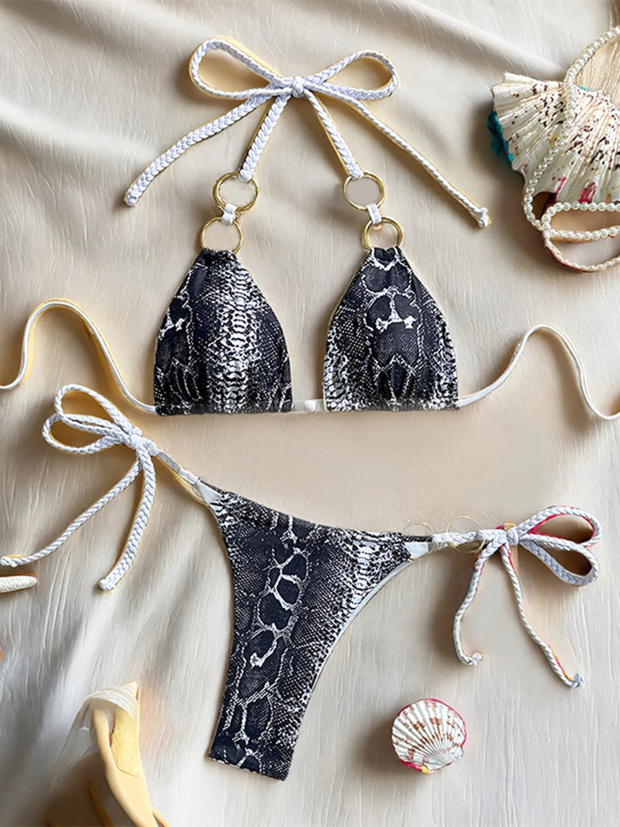 ملابس سباحة مثيرة ببيكيني صغير للنساء 2025، طقم بيكيني برازيلي منقط، ملابس سباحة بكيني بخيط رفيع، ملابس شاطئ نسائية 