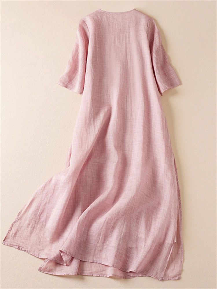 Summer Print Vintage Dresses For Women 2026 New Casual Long Thin Breathable Dress Femme Robe Office Lady Work Elegant Clothing