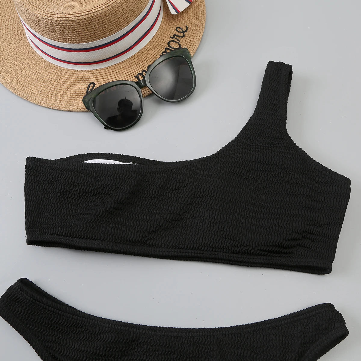 One Shoulder Bikinis 2025 Women Sexy Swimwear Female Brazilian Swimsuit Solid Beachwear Bathers Bathing Swimming Swim Suit