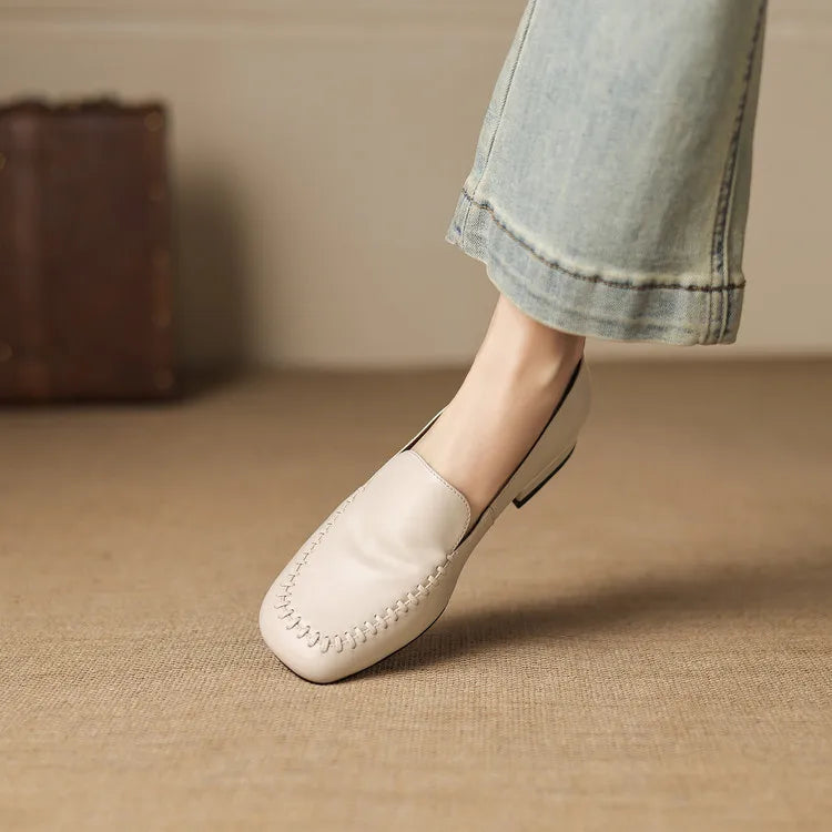 New Spring Autumn Genuine Leather Women Shoes Fashion Round Toe Loafers Shoes for Women Low Heels Women Pumps Ladies Shoes