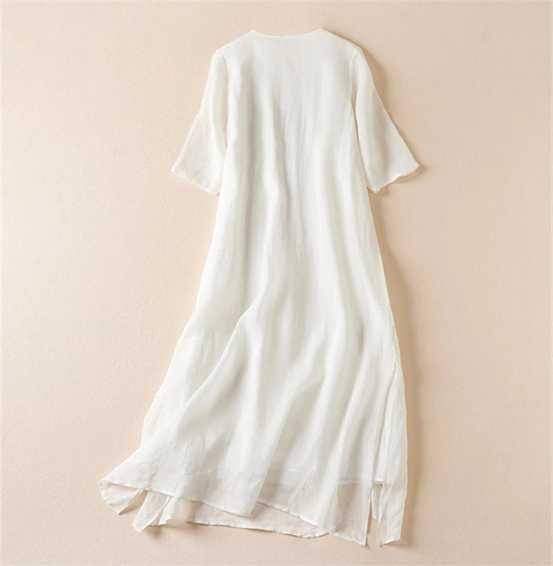 Summer Print Vintage Dresses For Women 2026 New Casual Long Thin Breathable Dress Femme Robe Office Lady Work Elegant Clothing