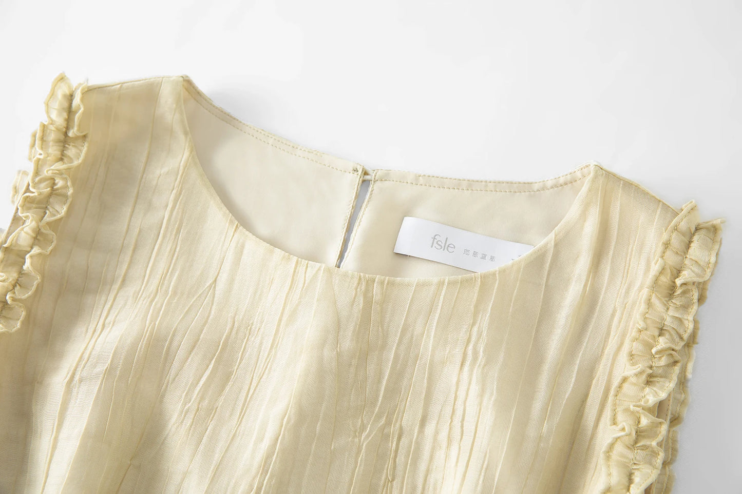 FSLE Summer 2025 Textured Pleat Dress - Fluid Asymmetric Hem Sleeveless Resort to Office Elegant Silhouette
