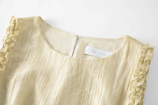 FSLE Summer 2025 Textured Pleat Dress - Fluid Asymmetric Hem Sleeveless Resort to Office Elegant Silhouette