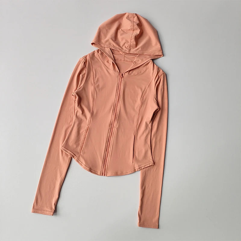 سترة يوجا نسائية بأكمام طويلة وقمصان رياضية بسحاب وقميص لياقة بدنية وغطاء رأس دافئ للشتاء وقميص رياضي ومعاطف للجري وملابس للتمرين