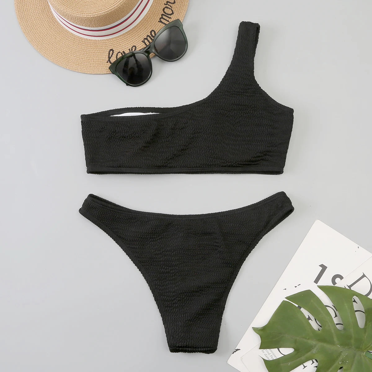 One Shoulder Bikinis 2025 Women Sexy Swimwear Female Brazilian Swimsuit Solid Beachwear Bathers Bathing Swimming Swim Suit