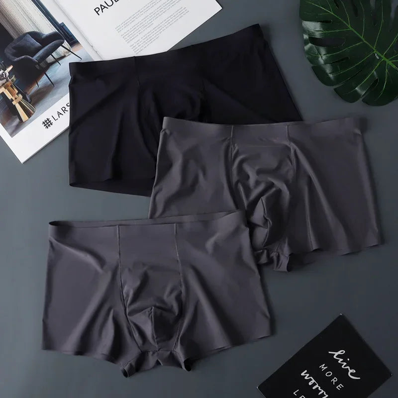 3 Pack Mens Ice Silk Seamless Breathable Plus Size Briefs