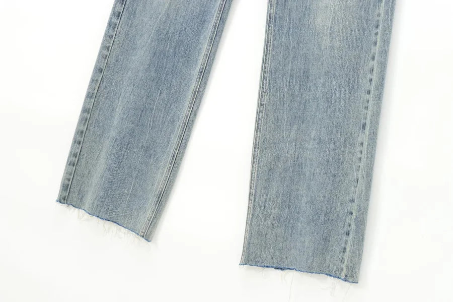 TRAF Wide-leg high-waisted jeans  women's classic everything with five pockets washed soft comfortable ultra-long jeans6045022