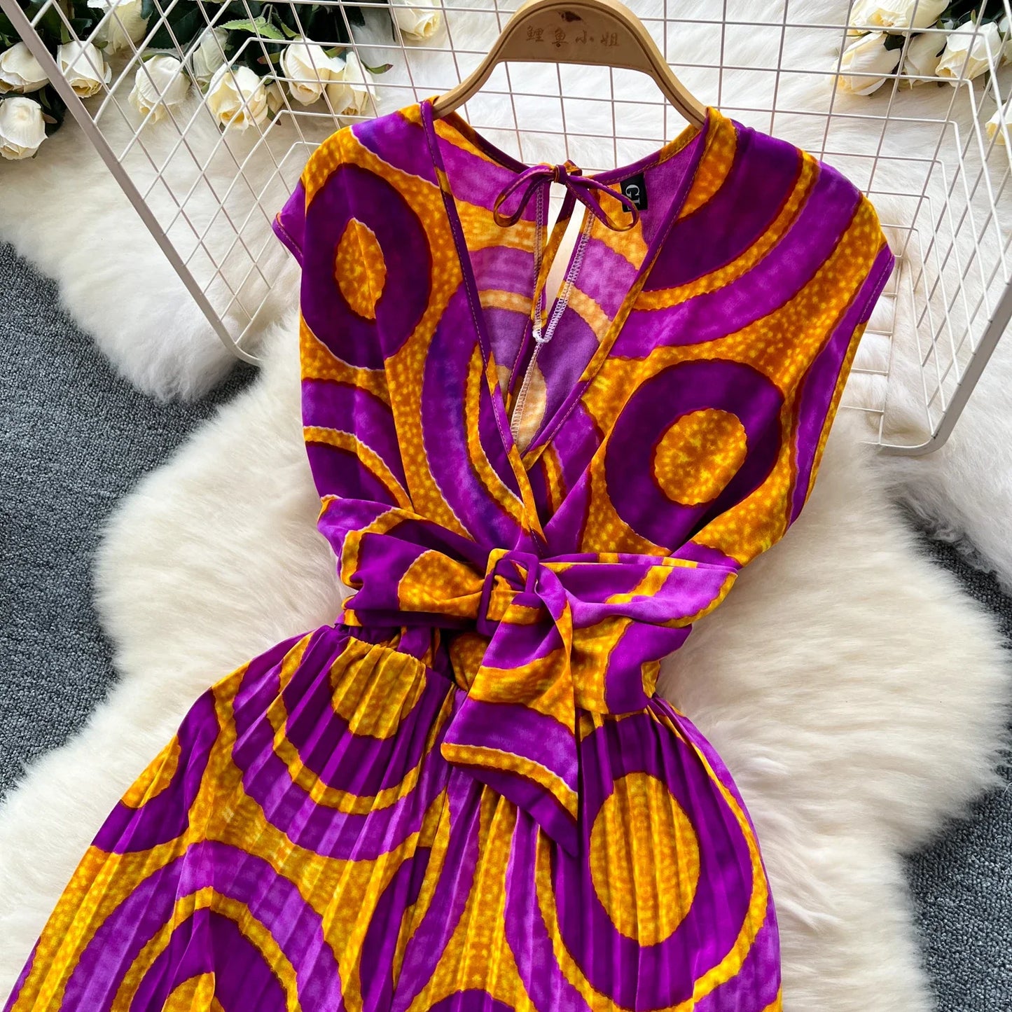 Summer Elegant Women Abstract Print Jumpsuit Chic Streetwear Wide Leg Romper Mujer V Neck Bodycon Sleeveless High Jumps