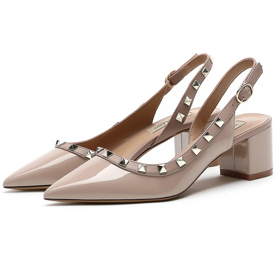 【Measure Your Feet Length Before Order】Rivets Back Strap Luxury Designer Women Elegant Sandals Block High Heel Shoes 121-CHC-33