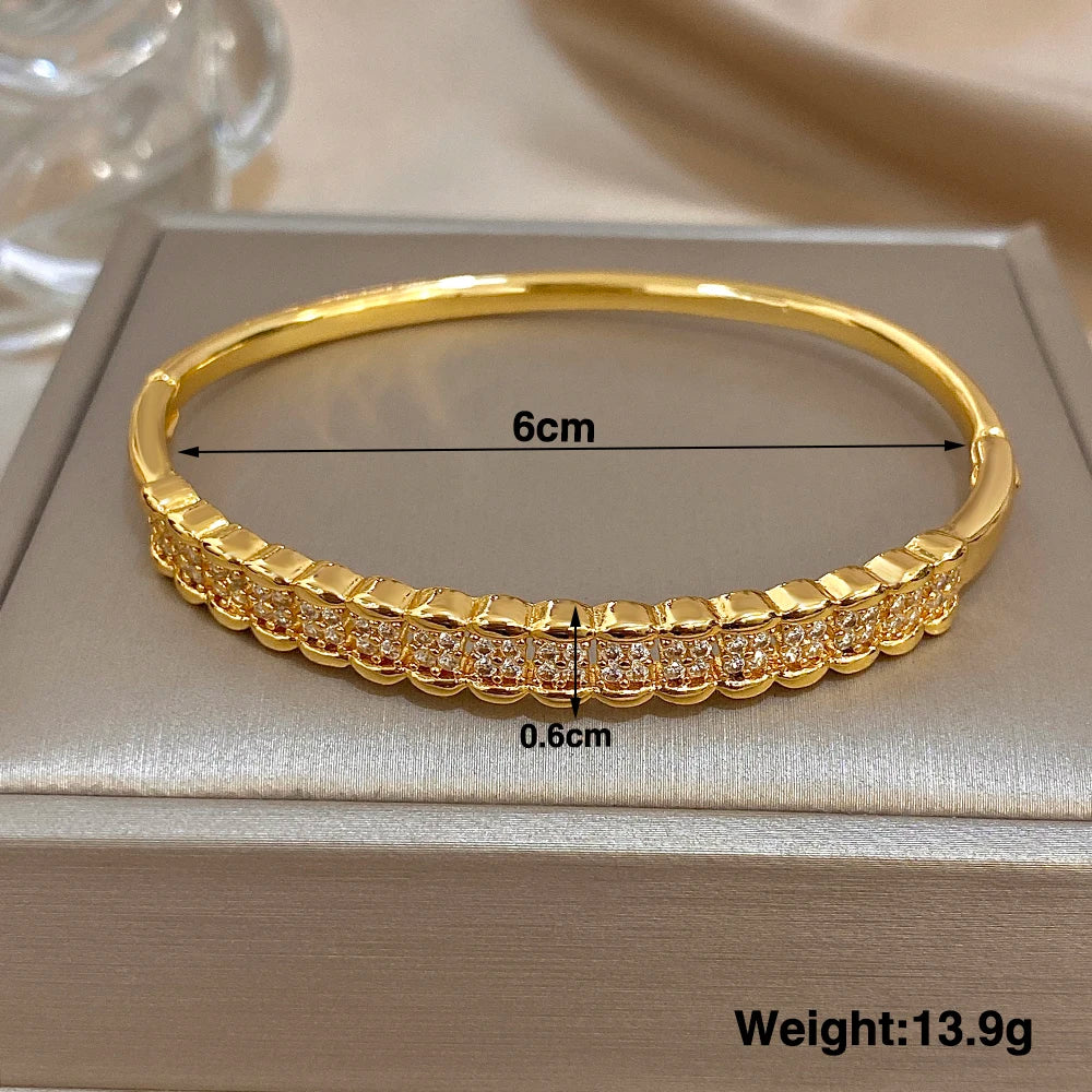 Luxury Multilayer Micro Inlaid Zircon Cuff Bracelet for Women Elegant Gold Plated Copper Stacked Bracelets Fashion Jewelry