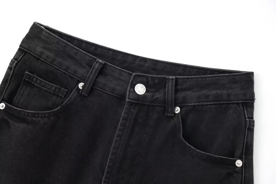TRAF Wide-leg high-waisted jeans  women's classic everything with five pockets washed soft comfortable ultra-long jeans6045022