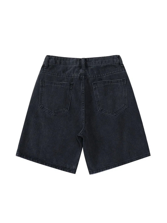2025 Summer Women's High Waist Denim Shorts Casual Loose Ladies Plus Size Streetwear Fashion Button Wide Leg Short Jeans Female