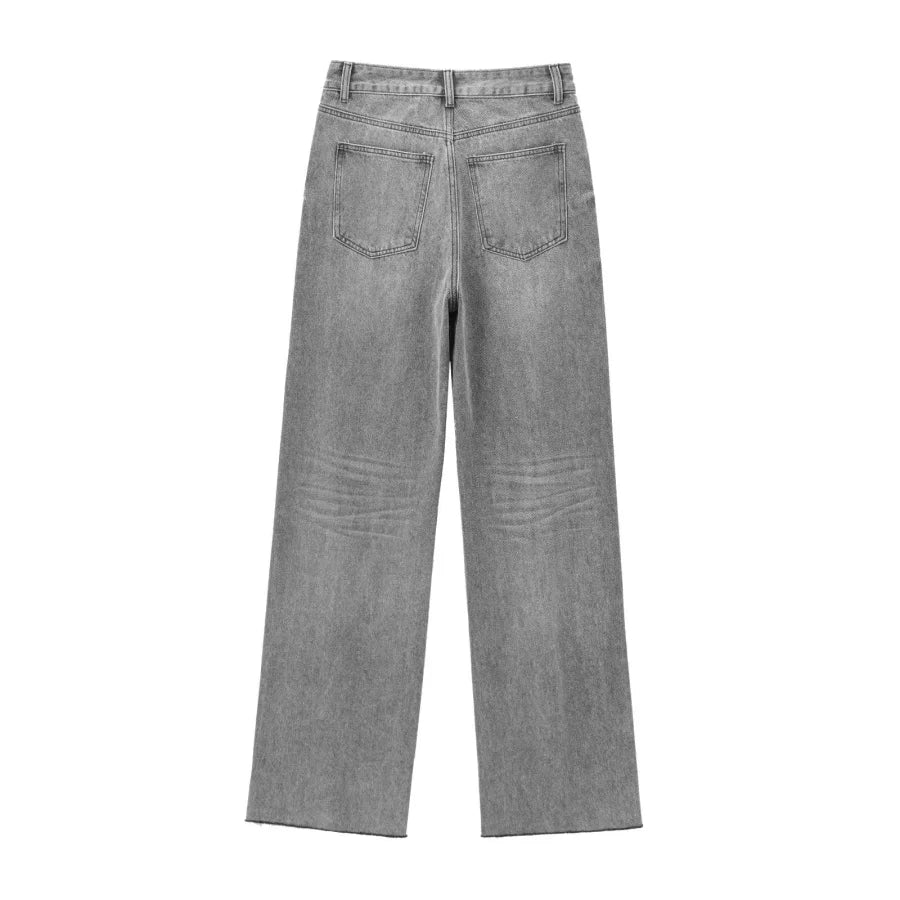 TRAF Wide-leg high-waisted jeans  women's classic everything with five pockets washed soft comfortable ultra-long jeans6045022