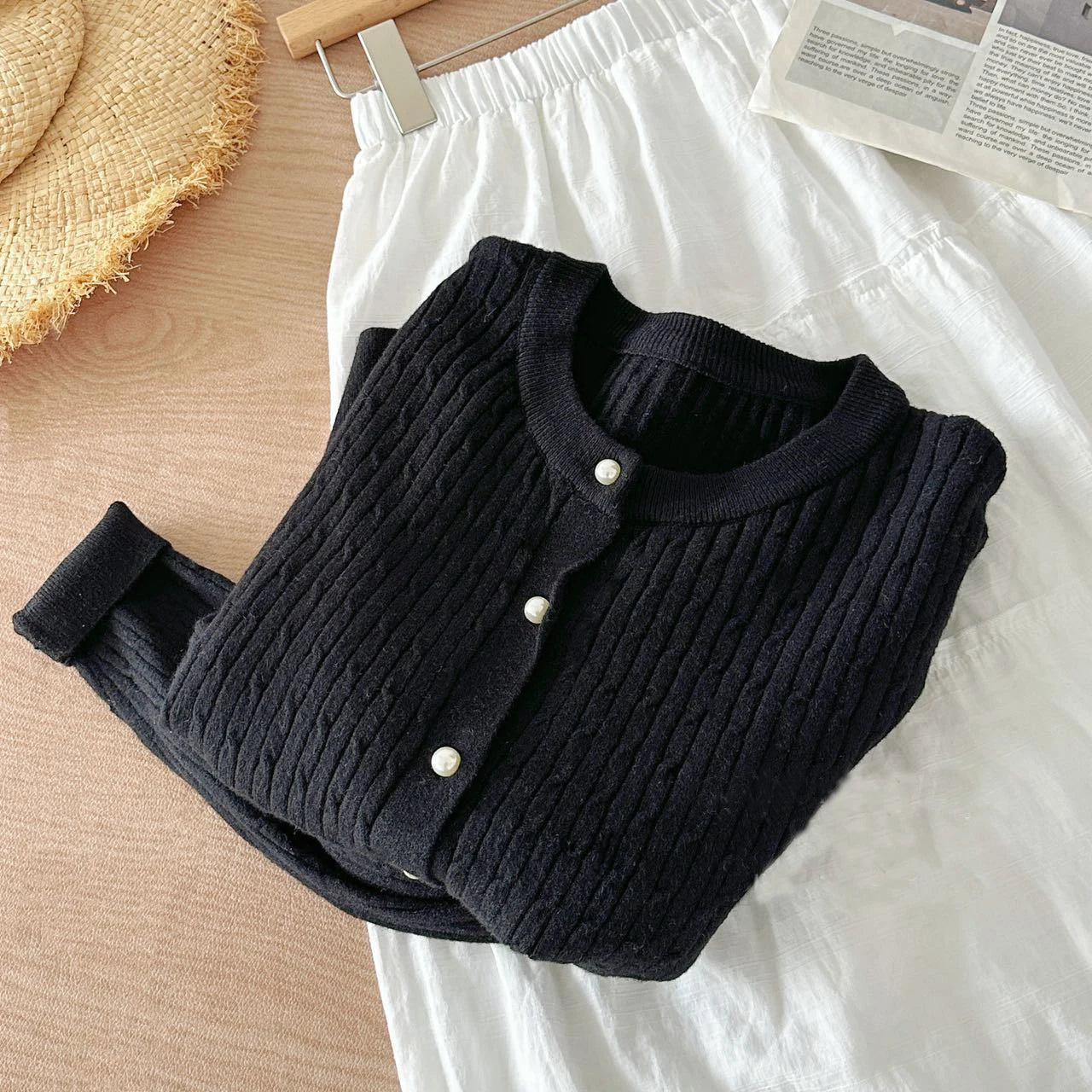 Elegant Long Sleeve Knitwear Tops Women Autumn Winter Single Breasted Sweater O Neck Thick Warm Knitted Cardigan Female