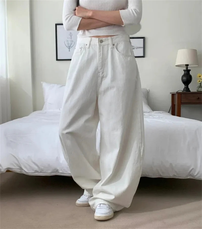 Loose Women's Denim Jeans Ba ket  Knot Design Spring New Sle Casual High Waist Wide Leg Pants Pure Color