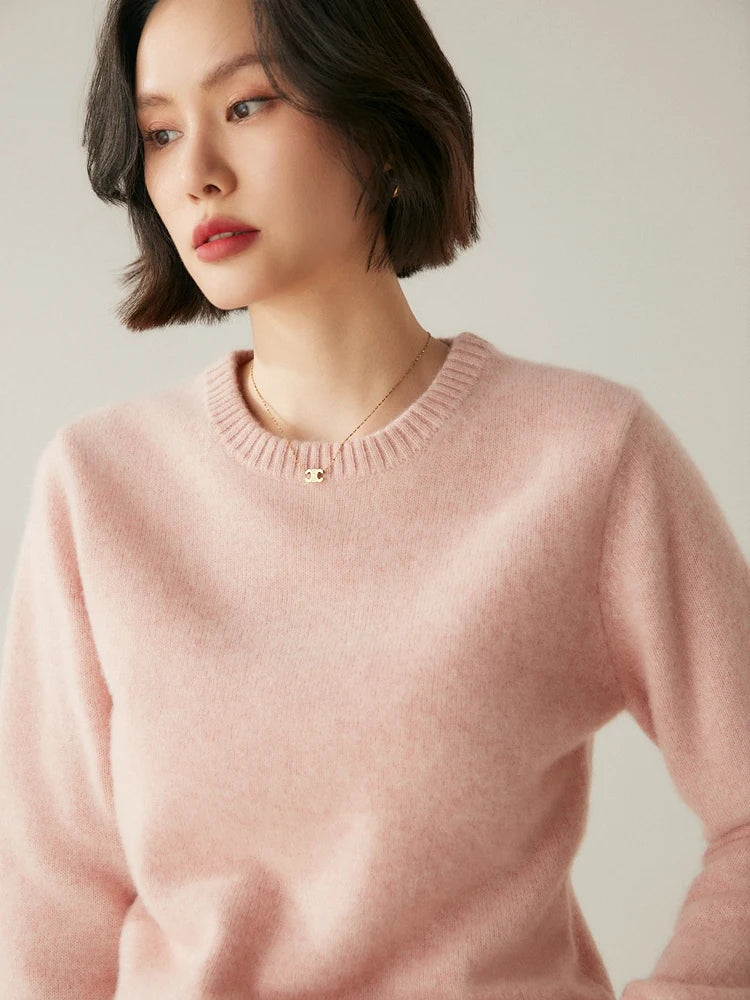 Chic O-Neck 100% Cashmere Sweater Women's Solid Color Pullover Autumn Winter Basic Casual Clothing Thick Warm knitwear Soft Tops