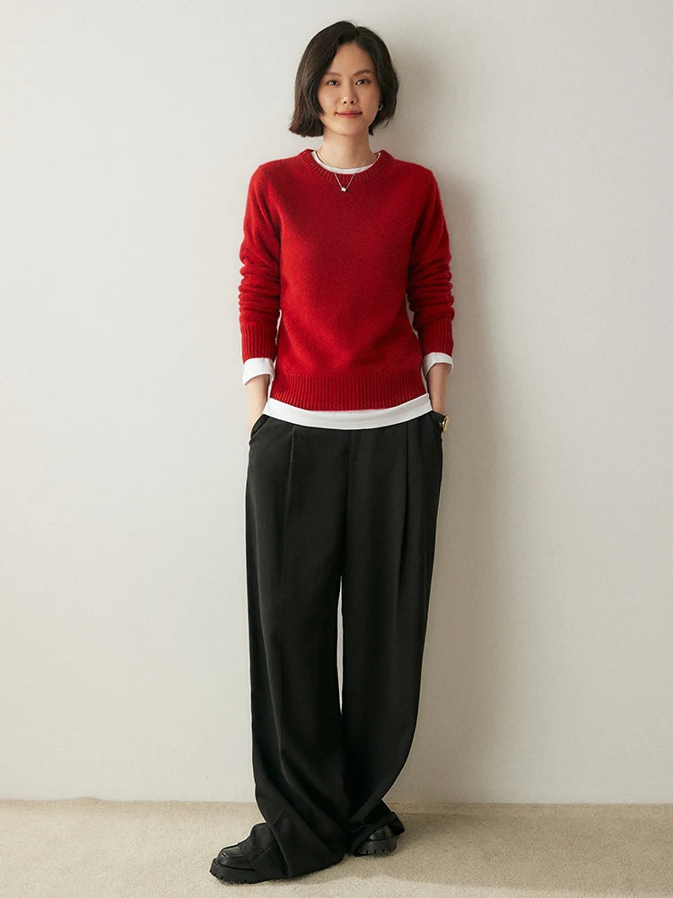 Chic O-Neck 100% Cashmere Sweater Women's Solid Color Pullover Autumn Winter Basic Casual Clothing Thick Warm knitwear Soft Tops