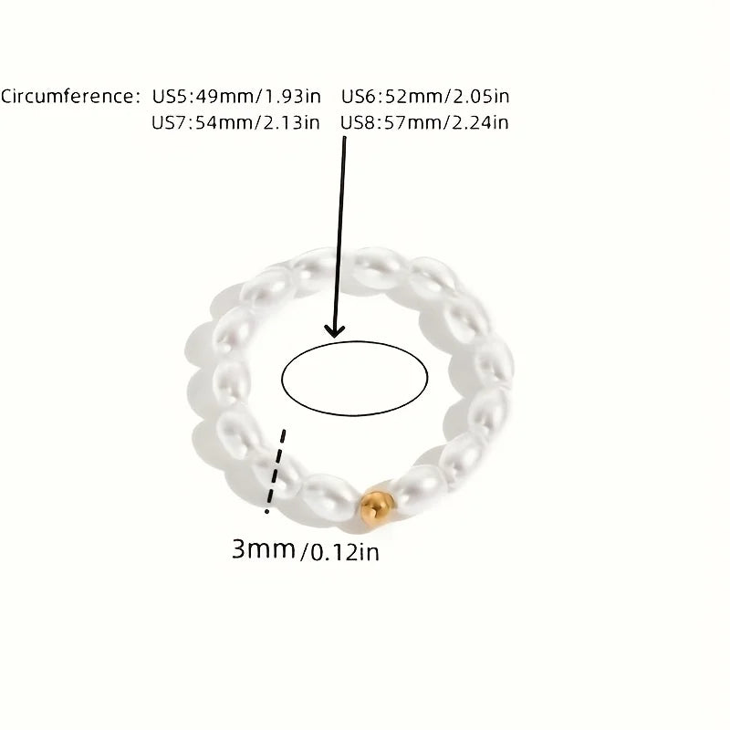 YWYC Mini Rice Shape Freshwater Pearl Ring for Women Elastic 3-4mm Pearl Finger Ring Jewelry Gift for Lover Mom