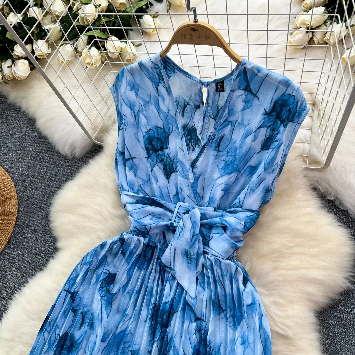 Summer Elegant Women Abstract Print Jumpsuit Chic Streetwear Wide Leg Romper Mujer V Neck Bodycon Sleeveless High Jumps