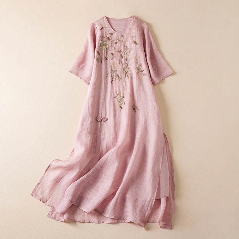 Summer Print Vintage Dresses For Women 2026 New Casual Long Thin Breathable Dress Femme Robe Office Lady Work Elegant Clothing