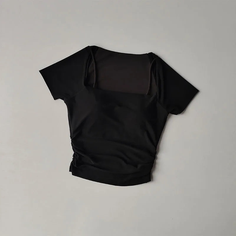 فستان يوغا صيفي جديد مكون من قطعتين مع وسادة صدر ثابتة وأكمام قصيرة وشبكة رياضية للجري واللياقة البدنية 