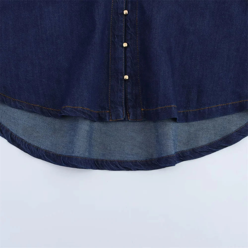 طقم جينز نسائي من UNIZERA 2025، قميص فضفاض بأزرار مع بنطلون واسع الساق، ملابس كاجوال عصرية للنساء 