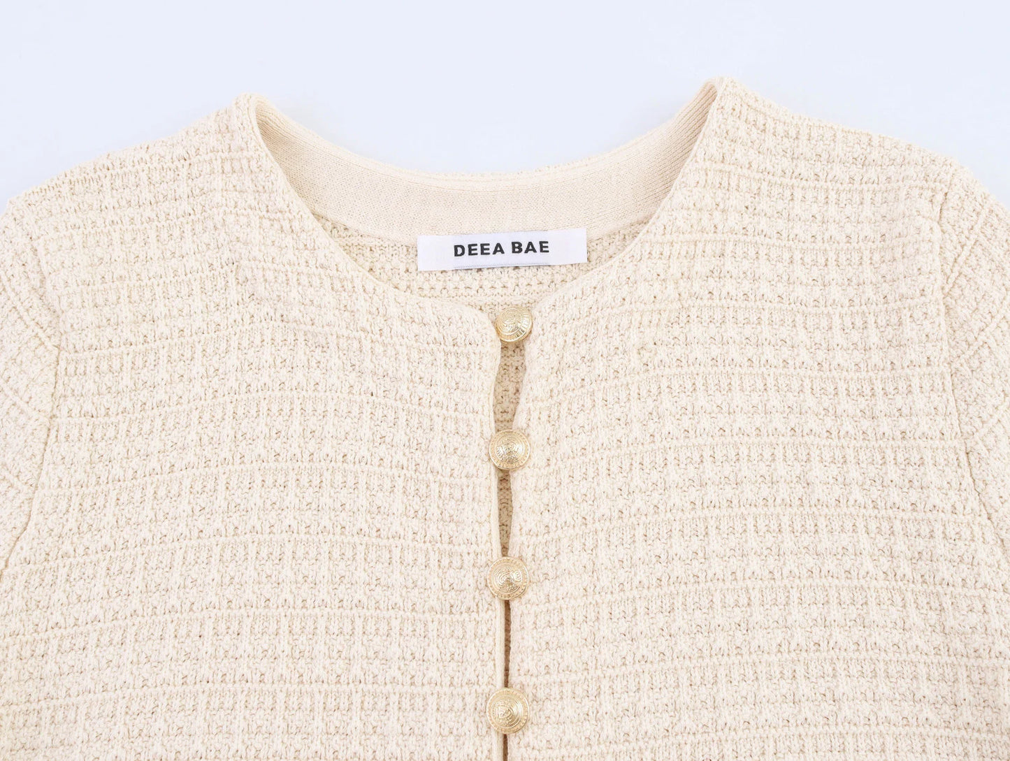DEEABAE Autumn And Winter New Round Neck Buckle Decoration Gentle and Versatile Short Sleeve Knitted Cardigan Half Skirt Set
