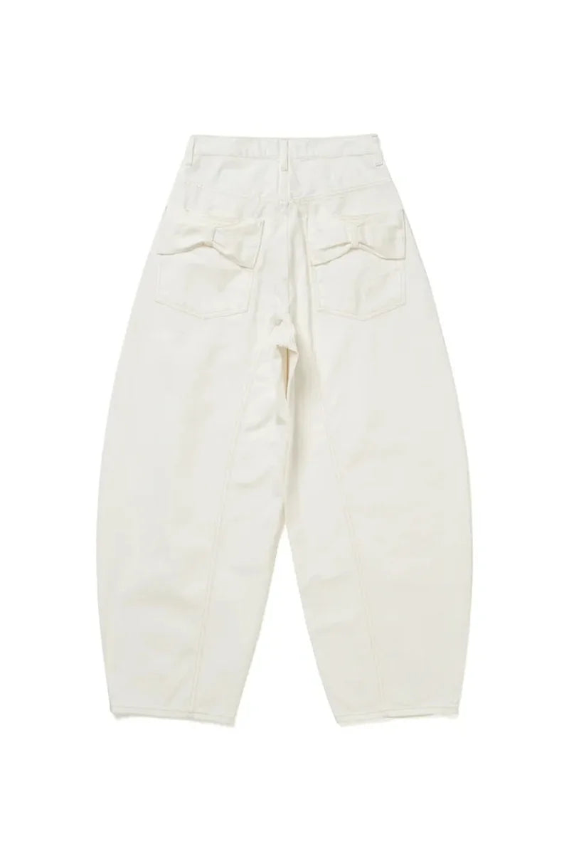 Loose Women's Denim Jeans Ba ket  Knot Design Spring New Sle Casual High Waist Wide Leg Pants Pure Color