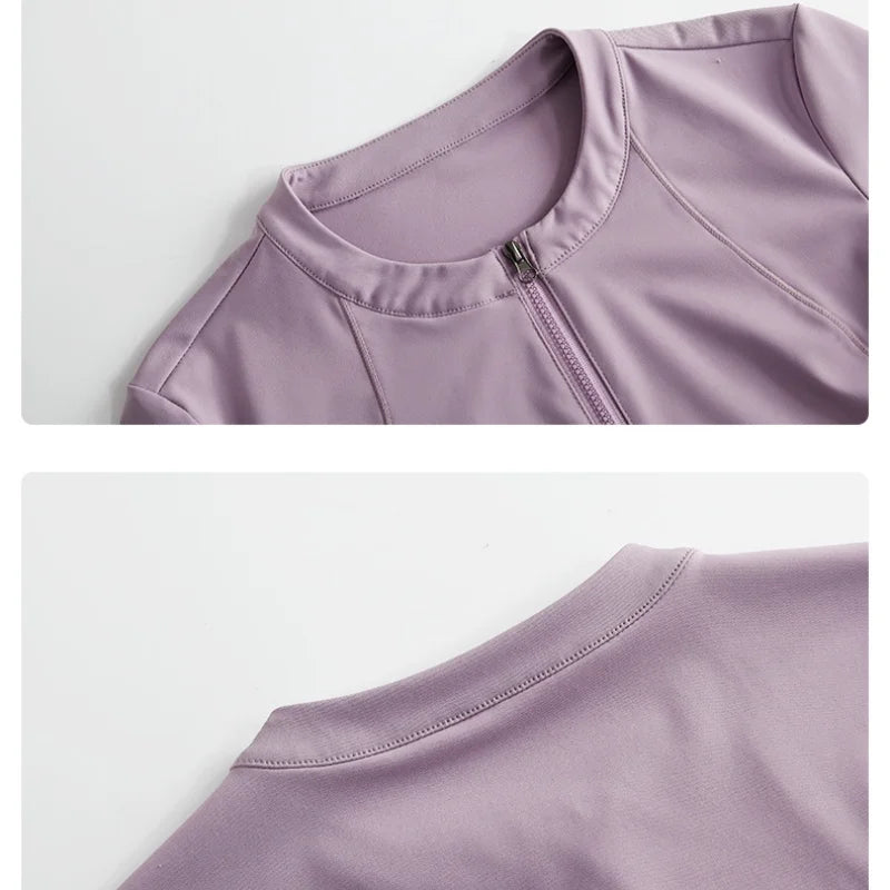 قميص يوغا قصير للنساء من DRUR بأكمام طويلة وقمصان رياضية خفيفة الوزن وملابس رياضية بنصف سحاب وسترات جري سريعة الجفاف وملابس لياقة بدنية نشطة 